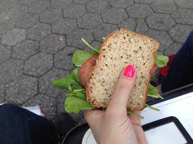Eat this sandwich, made on a park bench with purchased ingredients from said Farmer's Market.  